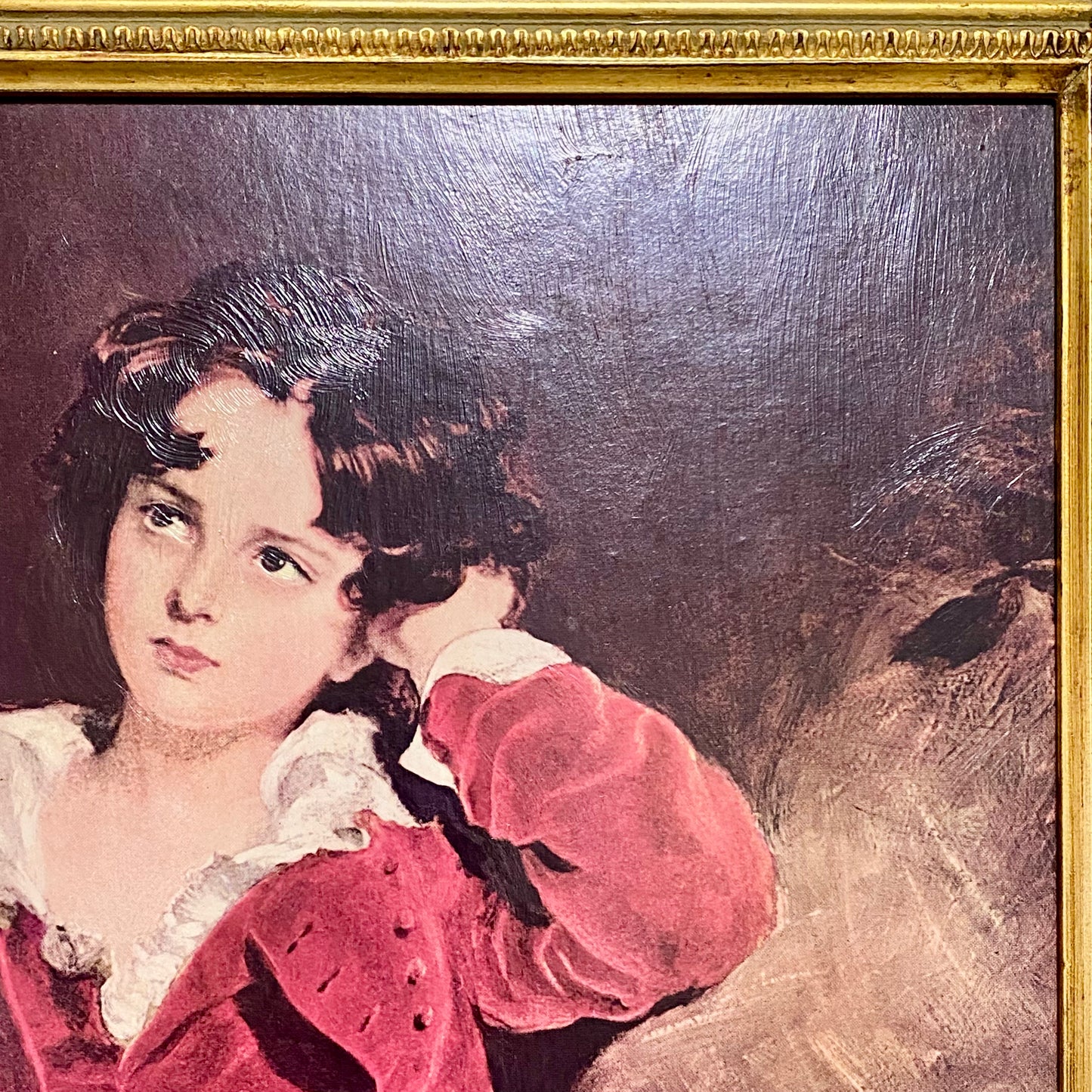 Vintage The Red Boy Textured Print After Sir Thomas Lawrence Large Gilt Framed