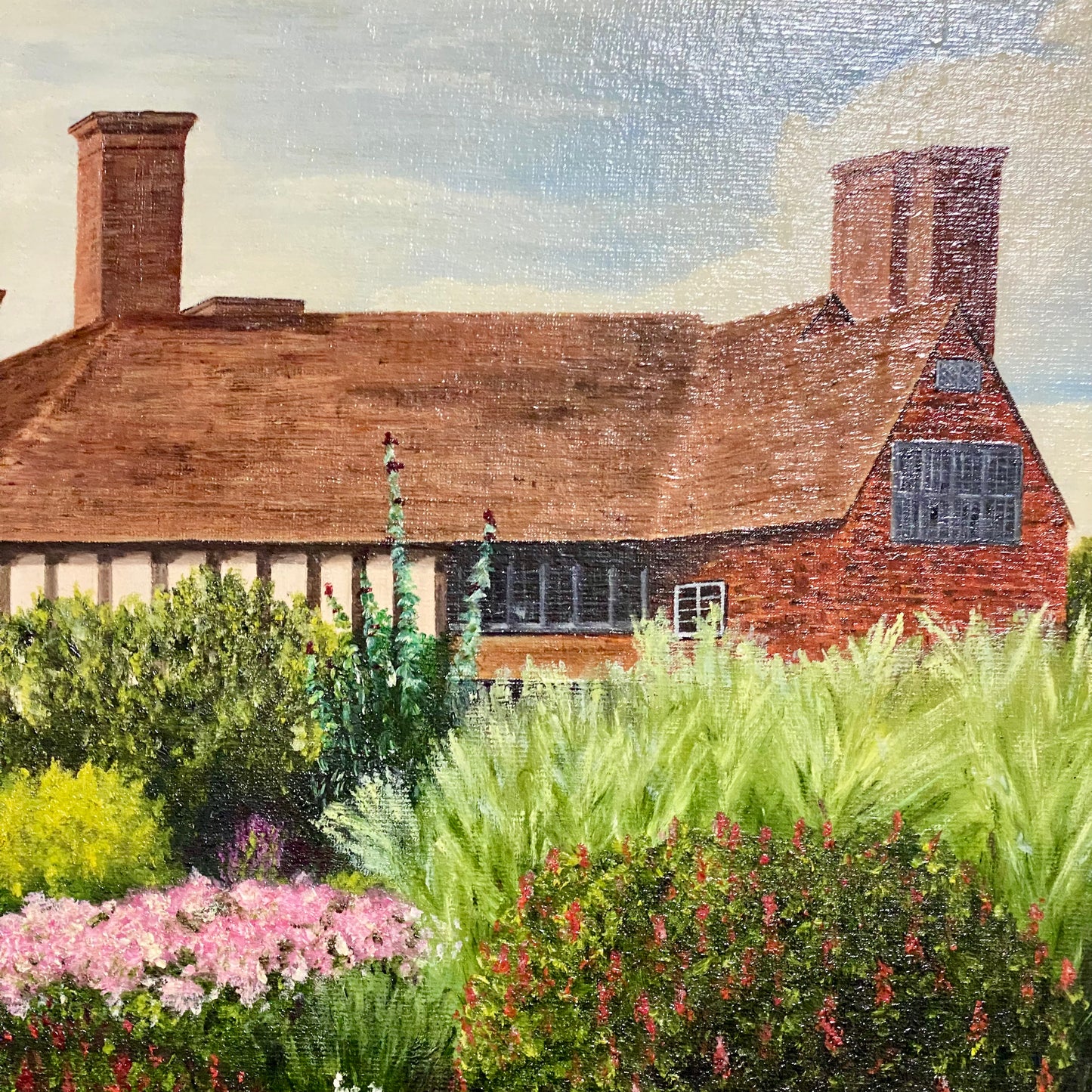 Vintage Great Dixter House & Gardens Scenery Oil Painting Signed P Scott Framed