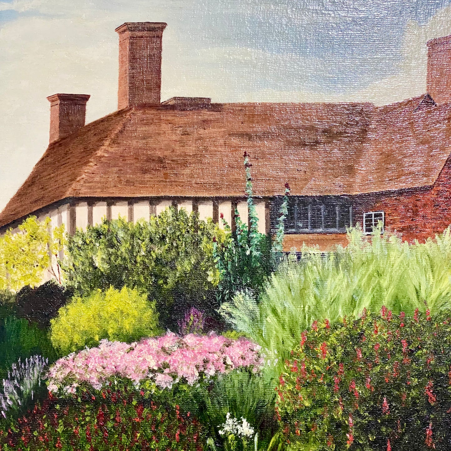 Vintage Great Dixter House & Gardens Scenery Oil Painting Signed P Scott Framed