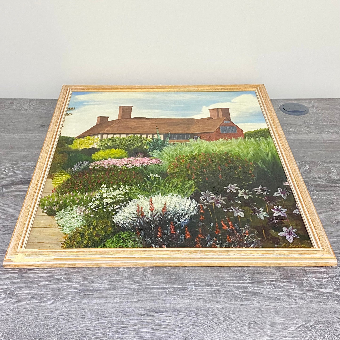 Vintage Great Dixter House & Gardens Scenery Oil Painting Signed P Scott Framed