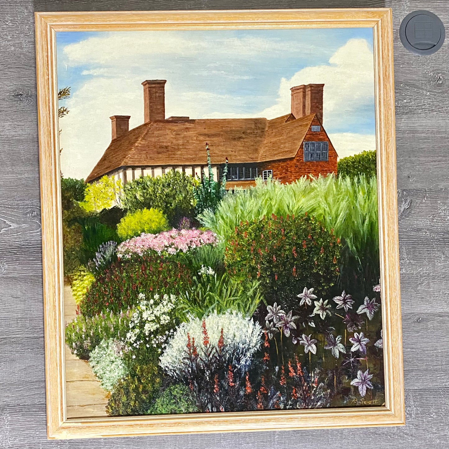 Vintage Great Dixter House & Gardens Scenery Oil Painting Signed P Scott Framed