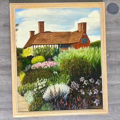Vintage Great Dixter House & Gardens Scenery Oil Painting Signed P Scott Framed