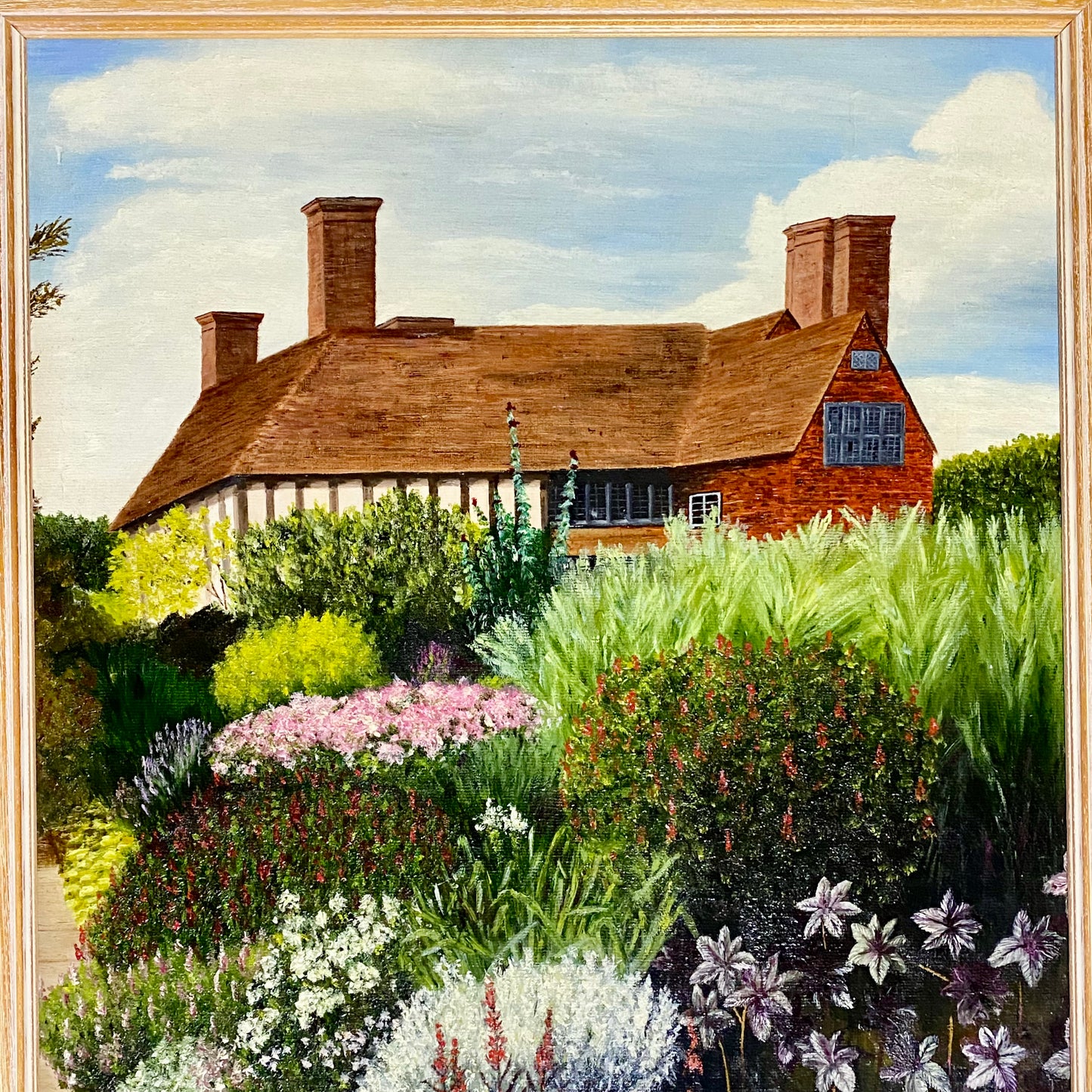 Vintage Great Dixter House & Gardens Scenery Oil Painting Signed P Scott Framed