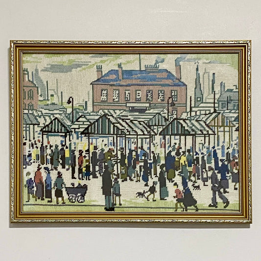 Vintage Market Scene Northern Town 1939 Tapestry L S Lowry Gilt Framed & Glazed