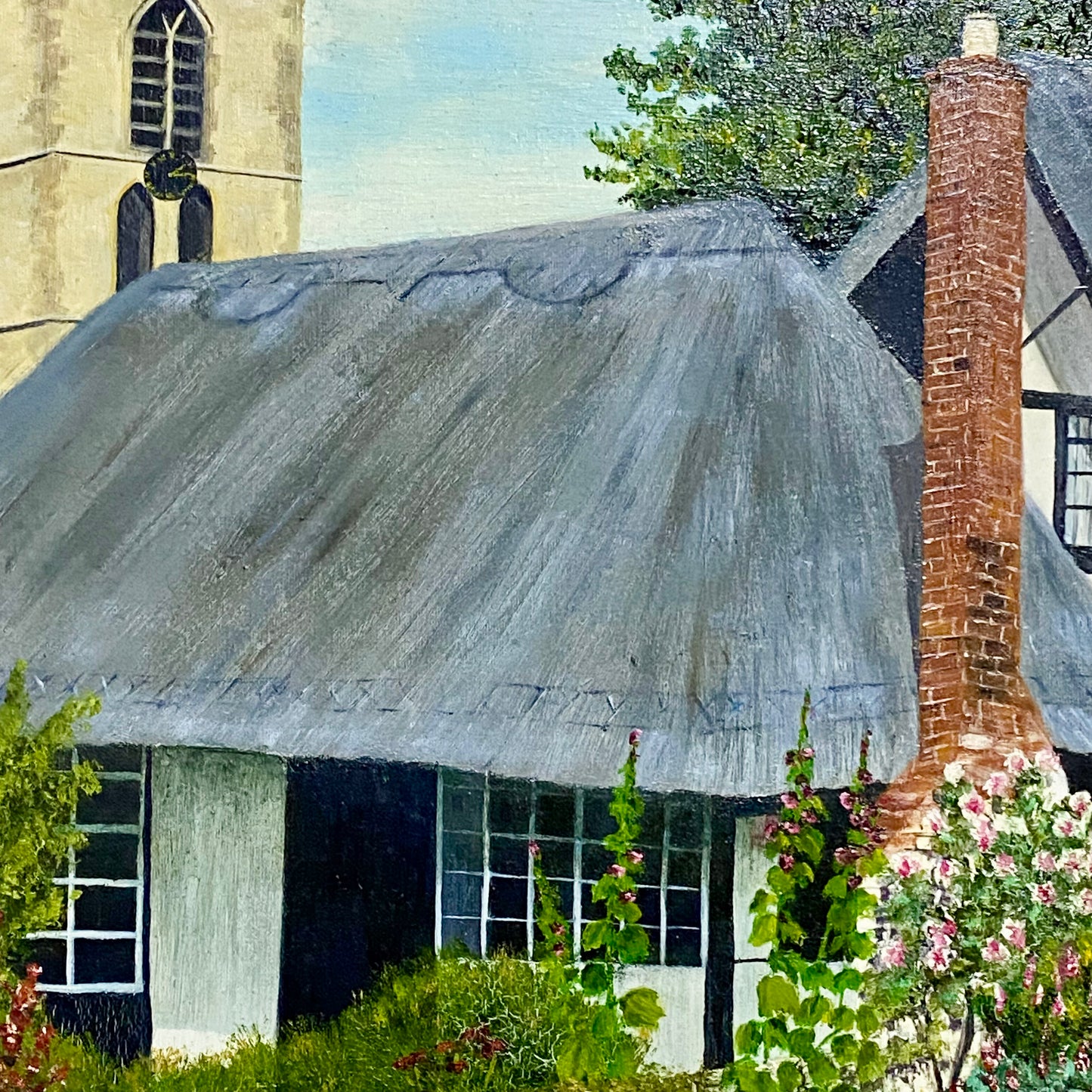 Vintage Thatched Cottage Welford-on-Avon Oil Painting Signed P Scott 1989 Framed