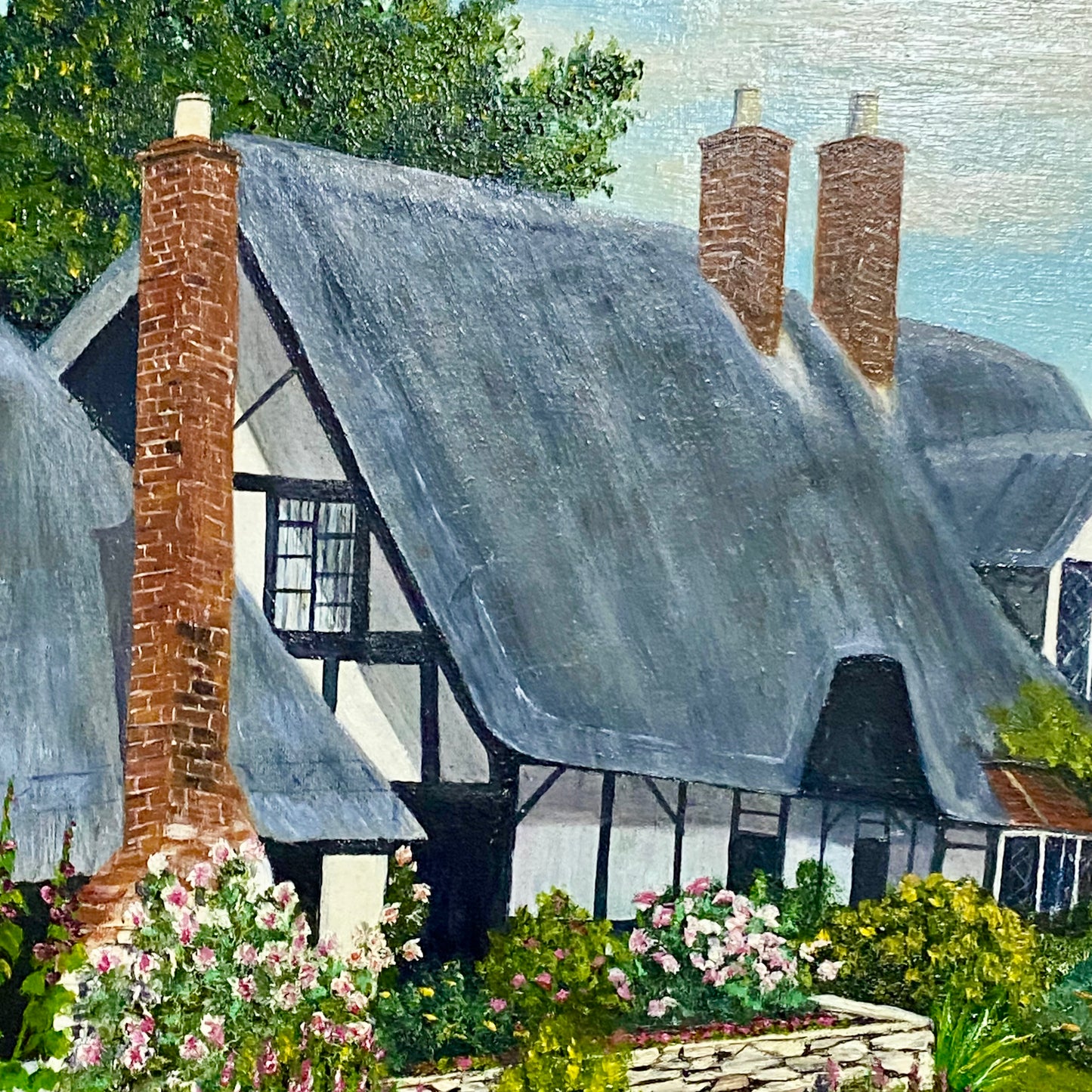 Vintage Thatched Cottage Welford-on-Avon Oil Painting Signed P Scott 1989 Framed