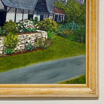 Vintage Thatched Cottage Welford-on-Avon Oil Painting Signed P Scott 1989 Framed