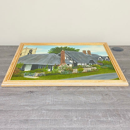 Vintage Thatched Cottage Welford-on-Avon Oil Painting Signed P Scott 1989 Framed