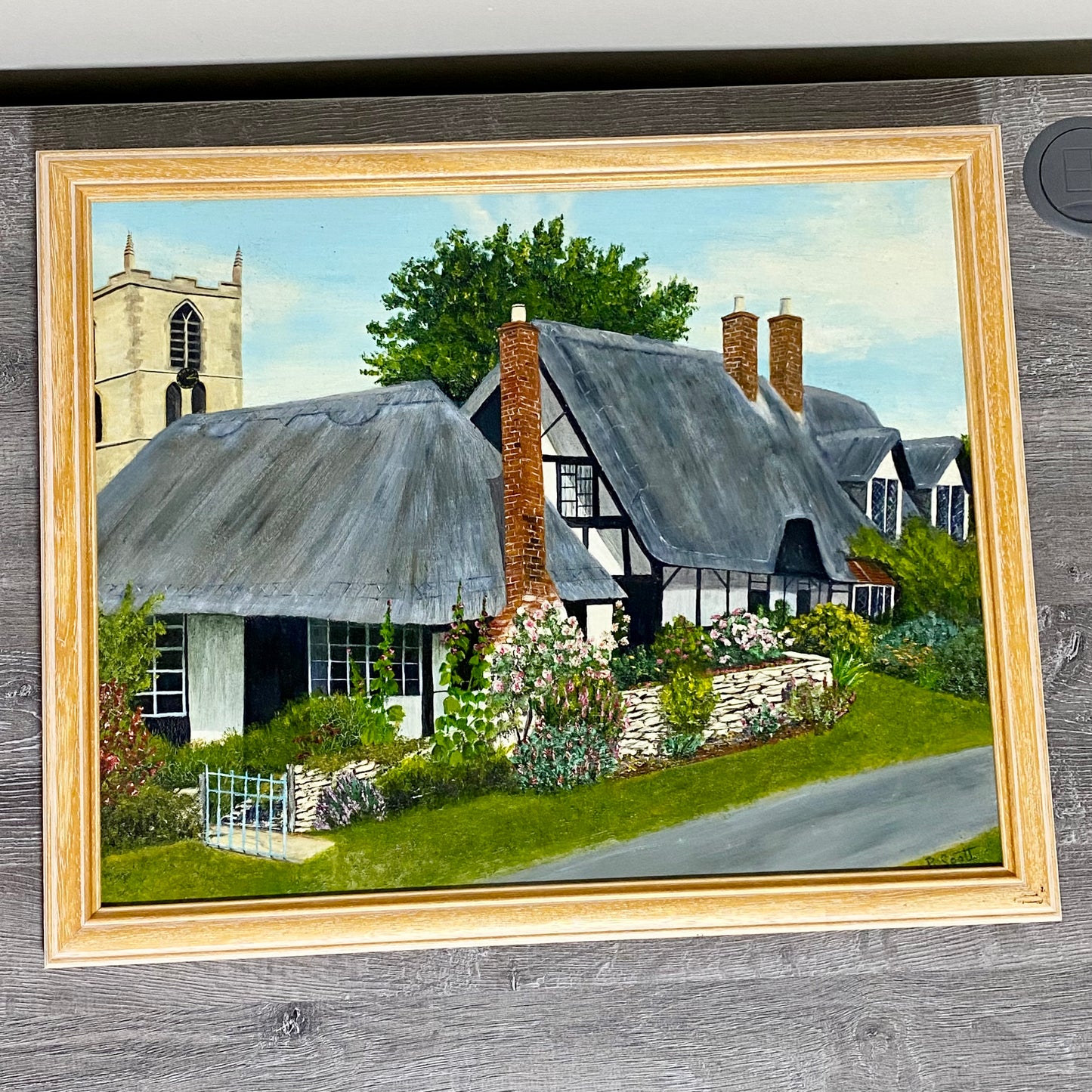 Vintage Thatched Cottage Welford-on-Avon Oil Painting Signed P Scott 1989 Framed