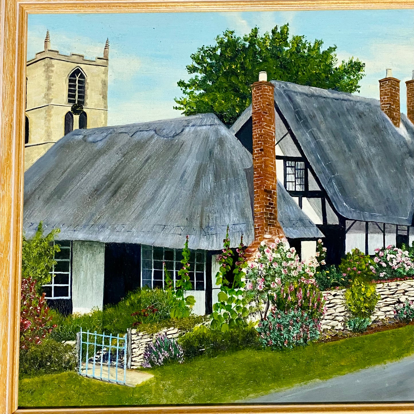 Vintage Thatched Cottage Welford-on-Avon Oil Painting Signed P Scott 1989 Framed