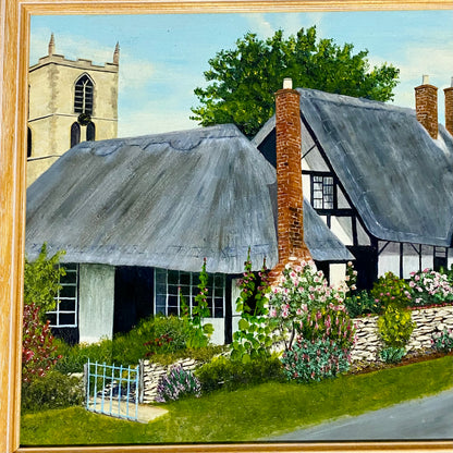 Vintage Thatched Cottage Welford-on-Avon Oil Painting Signed P Scott 1989 Framed