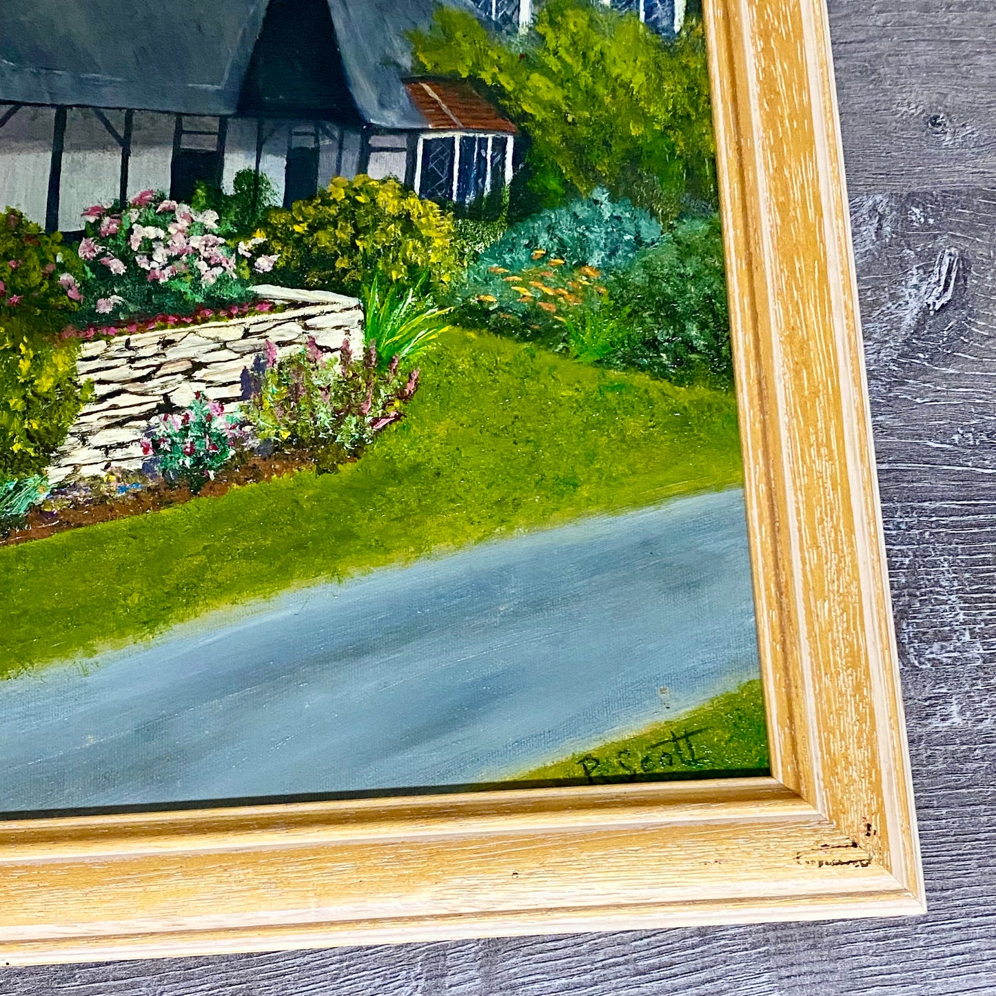 Vintage Thatched Cottage Welford-on-Avon Oil Painting Signed P Scott 1989 Framed