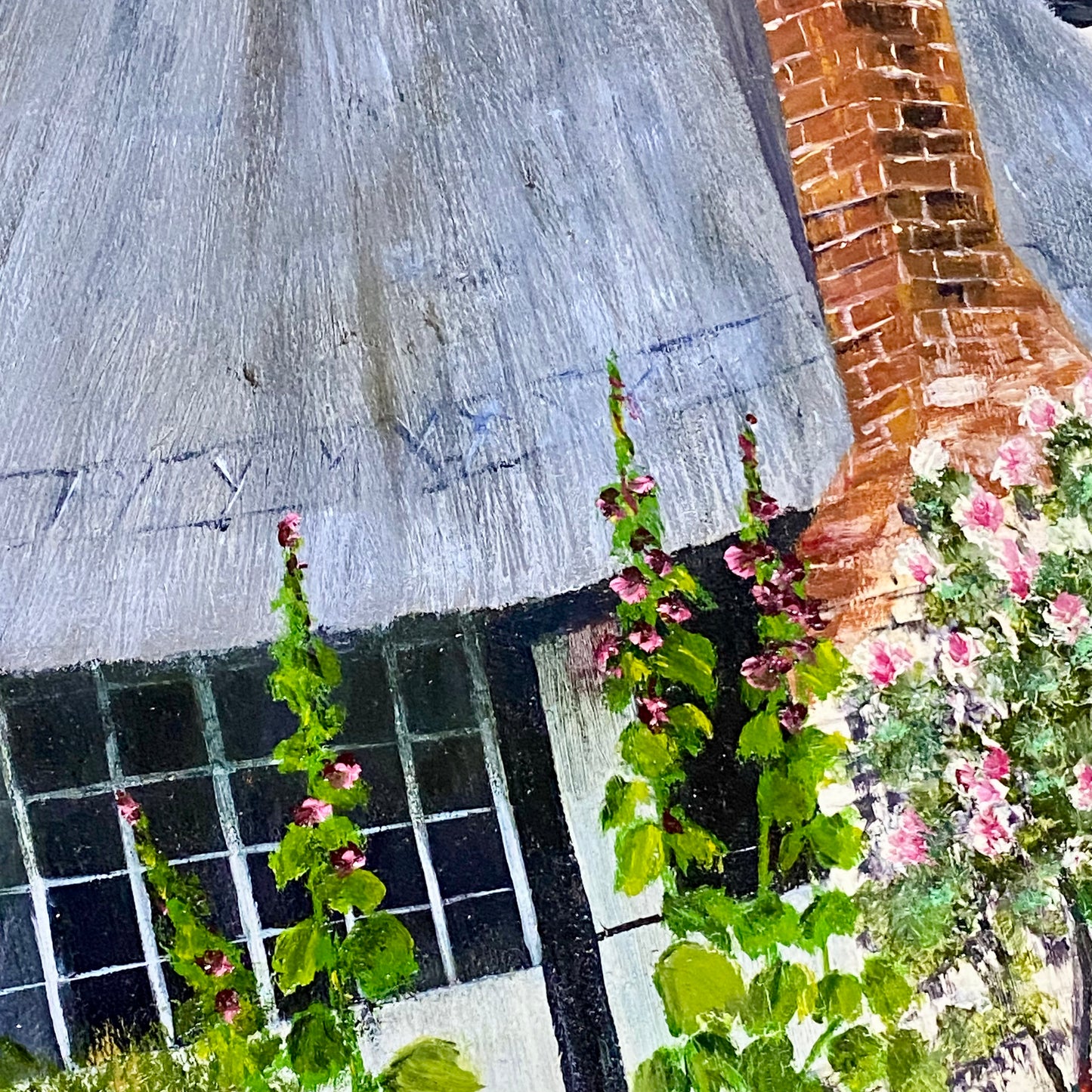 Vintage Thatched Cottage Welford-on-Avon Oil Painting Signed P Scott 1989 Framed