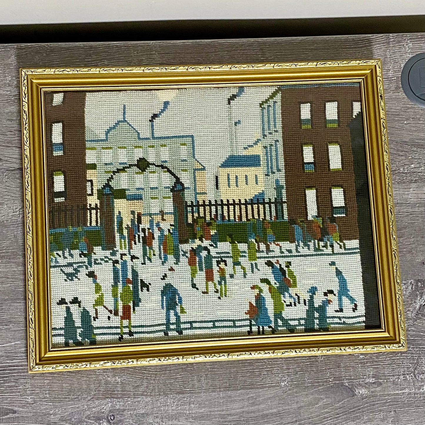 Vintage Northern Industrial Factory Scene L S Lowry Tapestry Framed & Glazed