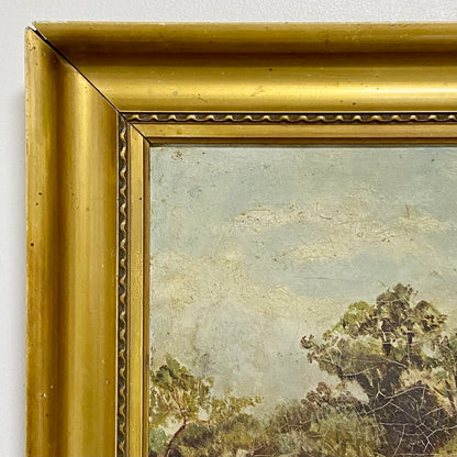 Antique Lady By Lake Rural Scene With Ducks Oil On Canvas Signed F A 1912 Framed