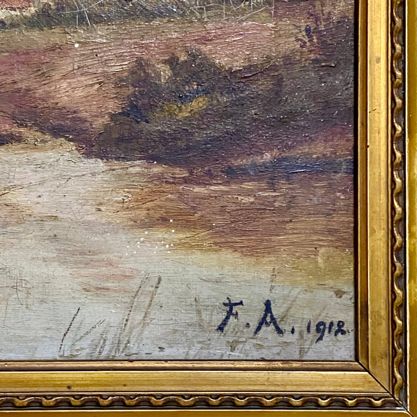 Antique Lady By Lake Rural Scene With Ducks Oil On Canvas Signed F A 1912 Framed