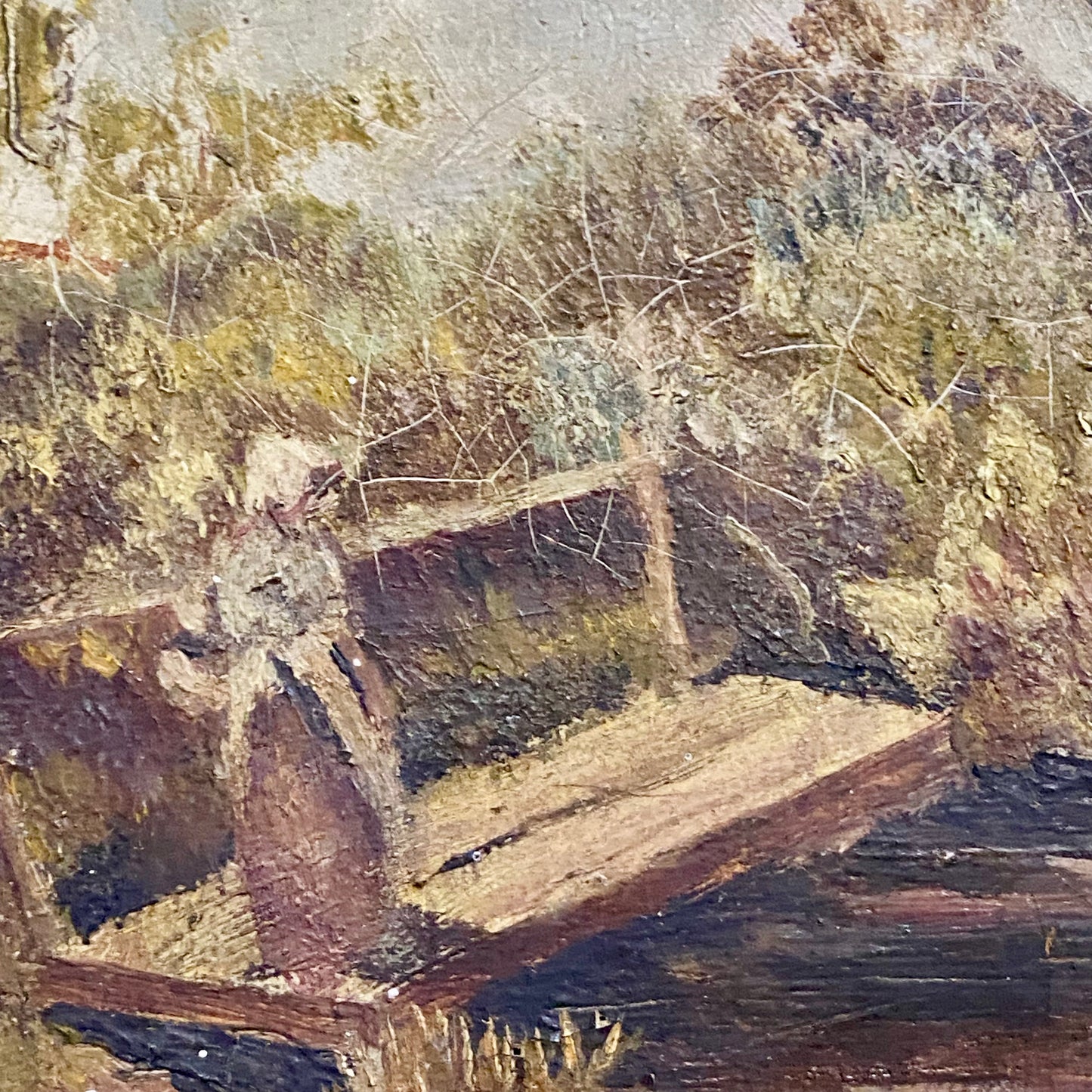 Antique Lady By Lake Rural Scene With Ducks Oil On Canvas Signed F A 1912 Framed