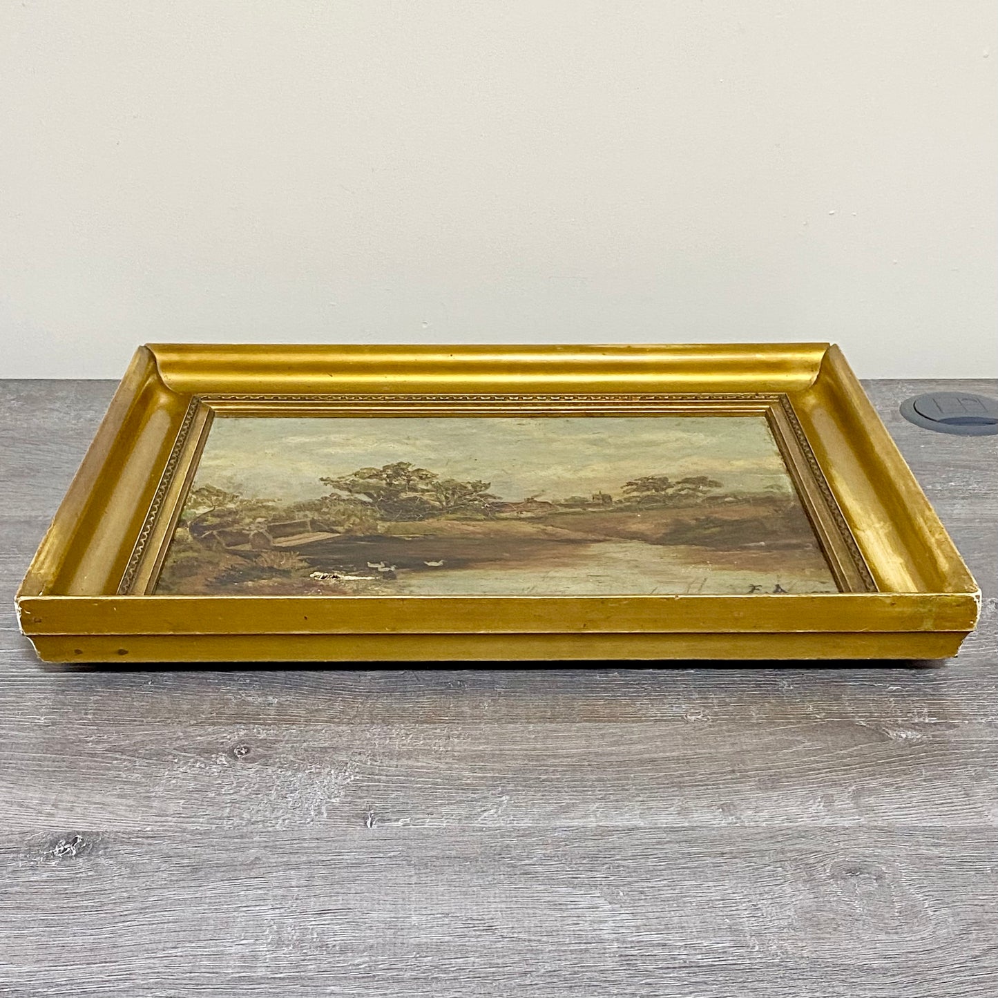 Antique Lady By Lake Rural Scene With Ducks Oil On Canvas Signed F A 1912 Framed