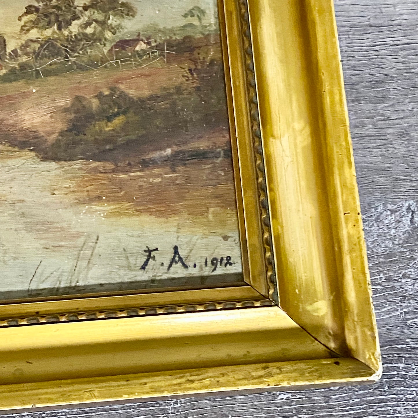 Antique Lady By Lake Rural Scene With Ducks Oil On Canvas Signed F A 1912 Framed