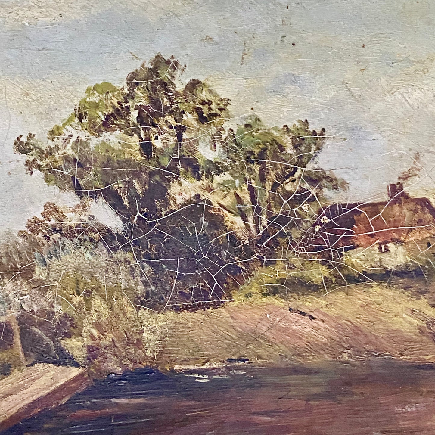 Antique Lady By Lake Rural Scene With Ducks Oil On Canvas Signed F A 1912 Framed