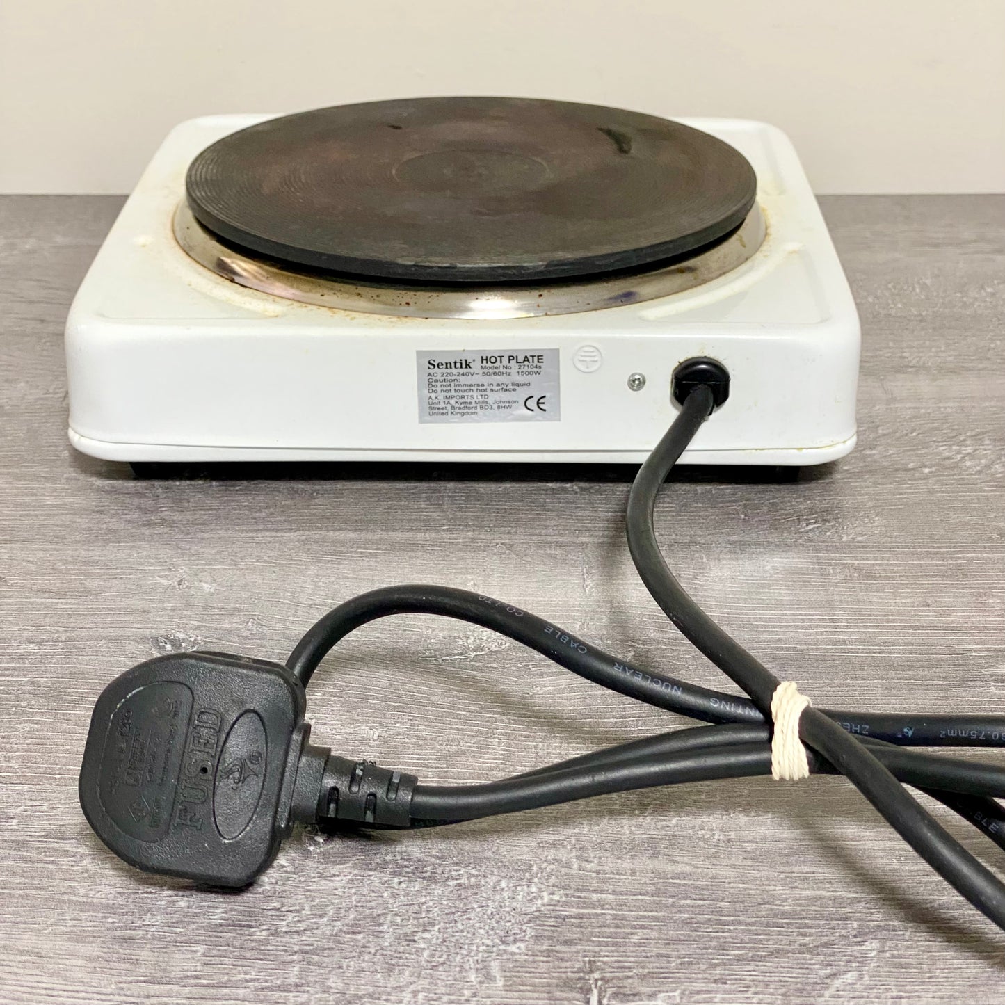 Sentik Single Electric Hot Plate Adjustable 1500W UK Plug White Fully Working