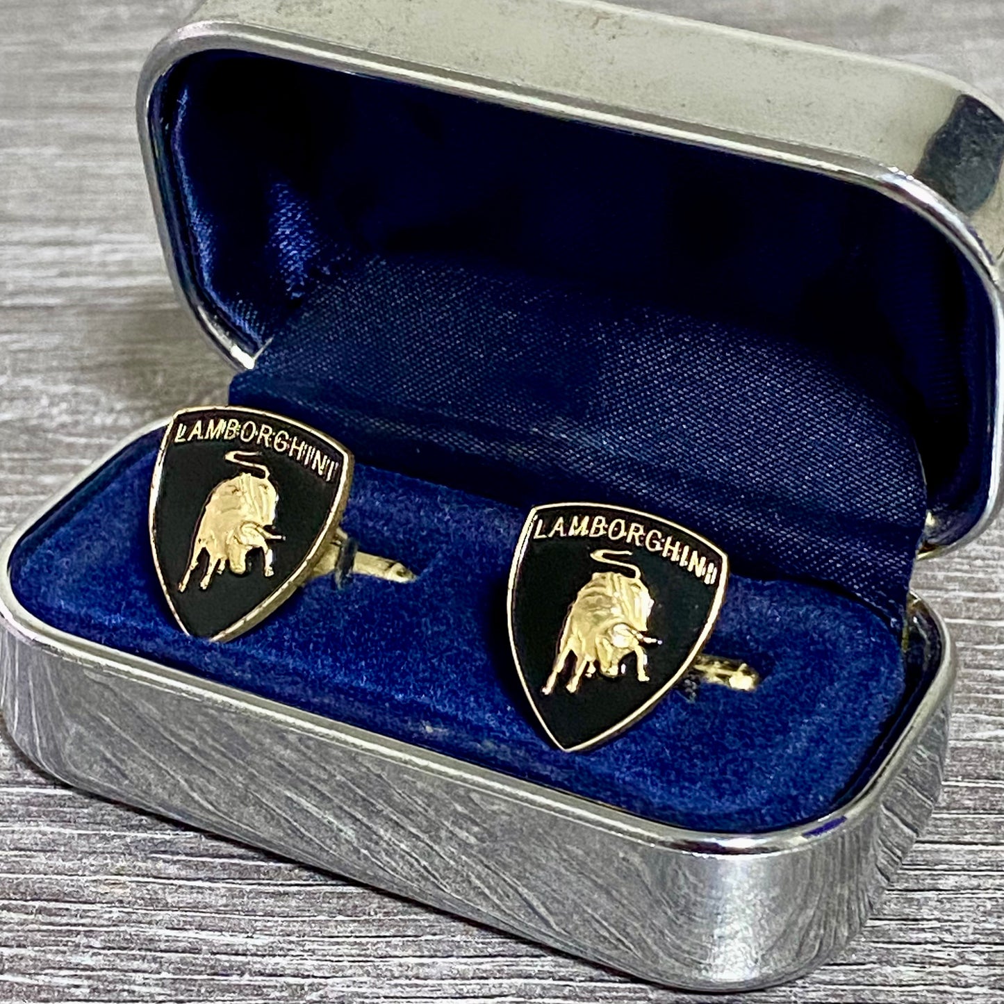 Genuine Lamborghini Cufflinks Vintage Pair Set Logo Emblem Bull Shield Car Rare