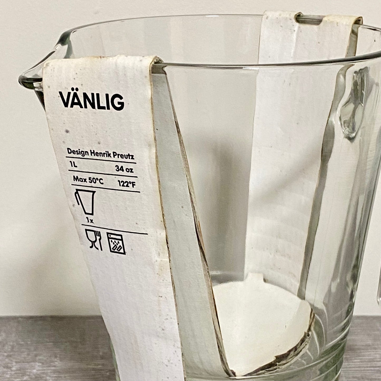 IKEA VÄNLIG Glass Pitcher Jug 1 Litre Heavy Duty Beverage Clear With Handle