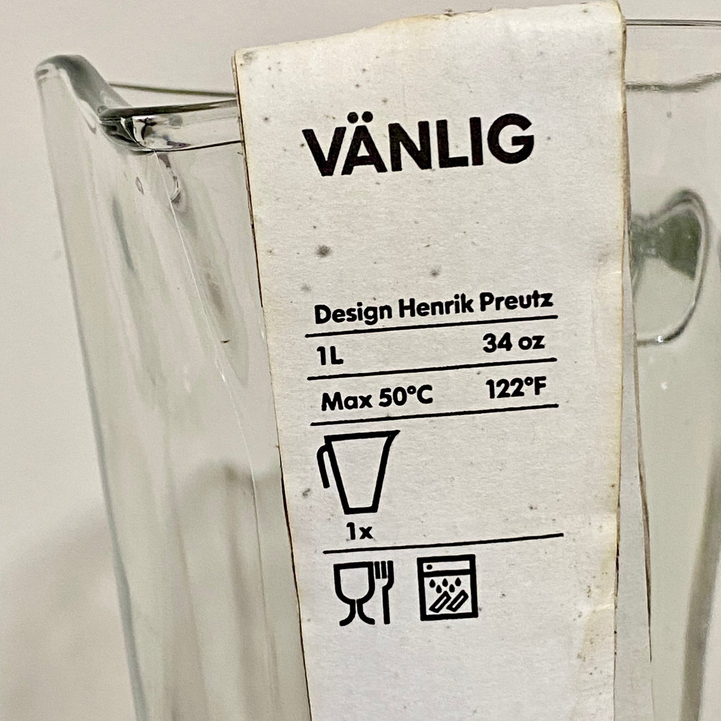 IKEA VÄNLIG Glass Pitcher Jug 1 Litre Heavy Duty Beverage Clear With Handle