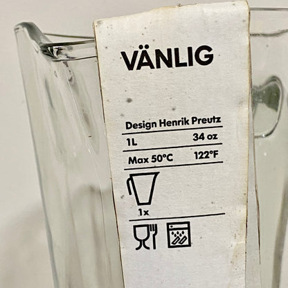 IKEA VÄNLIG Glass Pitcher Jug 1 Litre Heavy Duty Beverage Clear With Handle