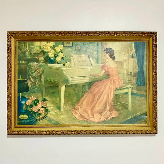 Antique Lady At A Piano Sonata Signed By Antoni Ditlef Allegro Gold Framed Rare