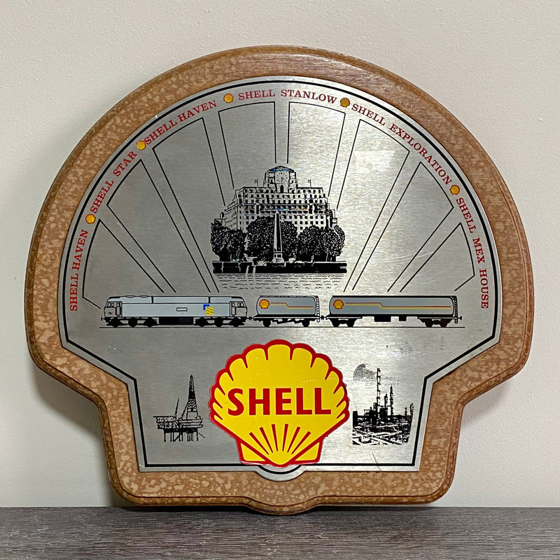 Shell Garage Train Locomotive Wall Sign Plaque Wood & Metal Man Cave Very Rare