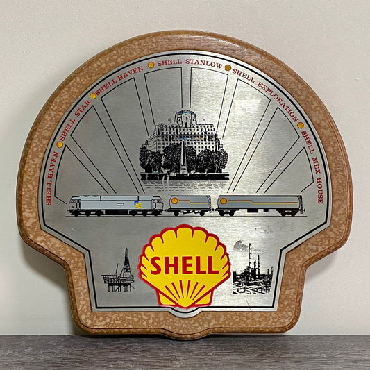 Shell Garage Train Locomotive Wall Sign Plaque Wood & Metal Man Cave Very Rare