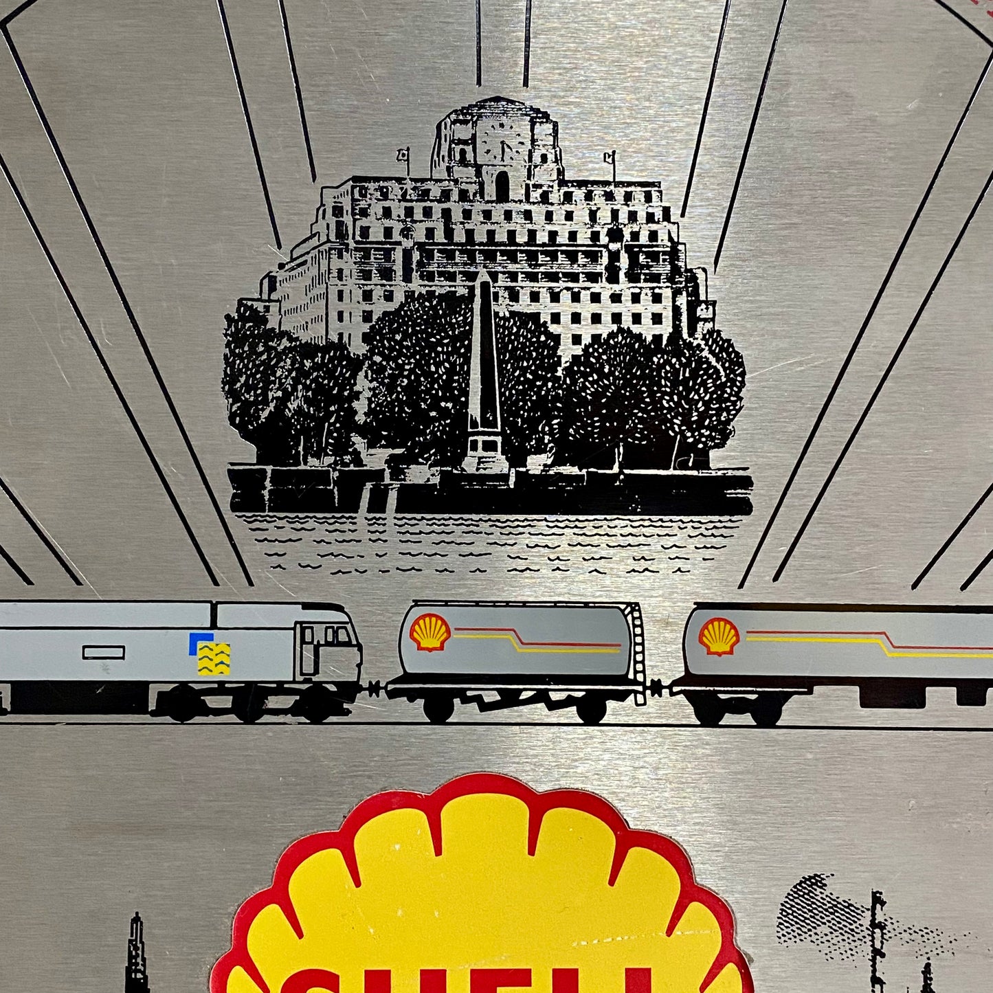 Shell Garage Train Locomotive Wall Sign Plaque Wood & Metal Man Cave Very Rare