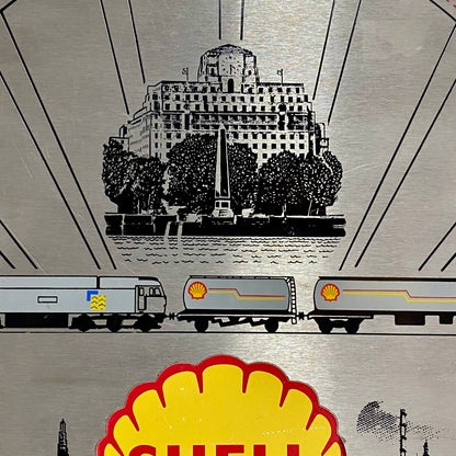 Shell Garage Train Locomotive Wall Sign Plaque Wood & Metal Man Cave Very Rare
