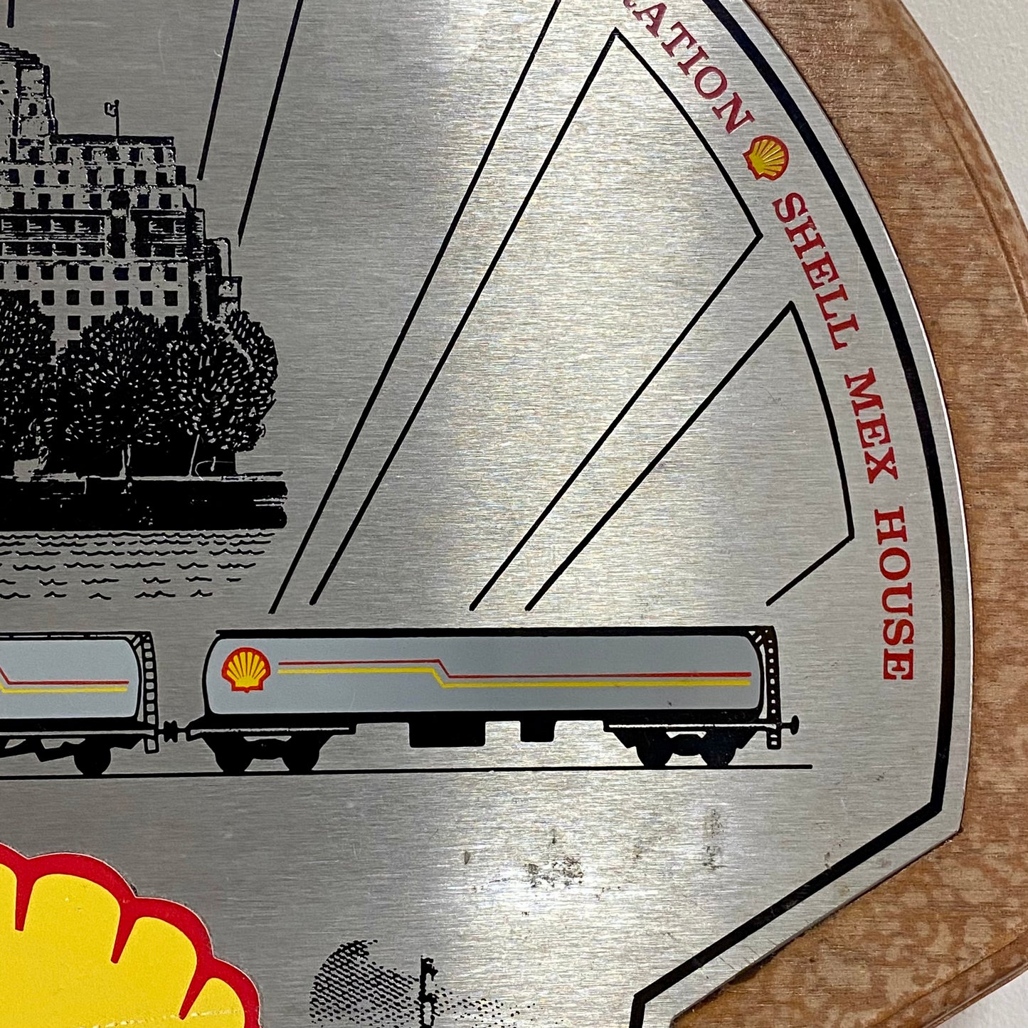 Shell Garage Train Locomotive Wall Sign Plaque Wood & Metal Man Cave Very Rare