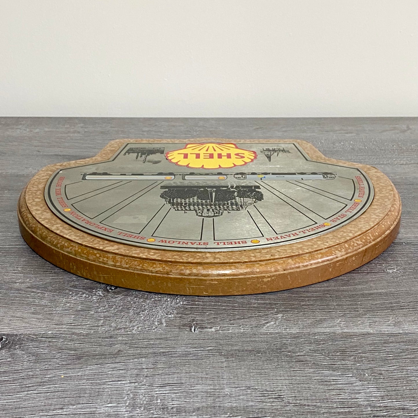 Shell Garage Train Locomotive Wall Sign Plaque Wood & Metal Man Cave Very Rare