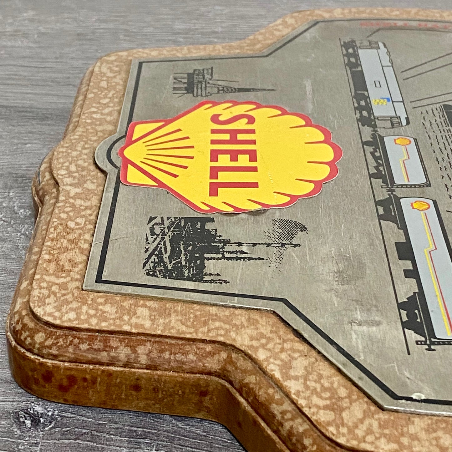 Shell Garage Train Locomotive Wall Sign Plaque Wood & Metal Man Cave Very Rare