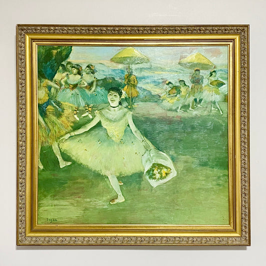 Antique Dancer With A Bouquet Curtseying Signed Edgar Degas Painting Framed Rare
