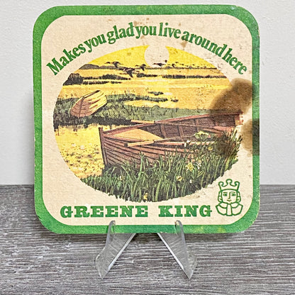 Vintage Greene King Makes You Glad You Live Around Here Beer Mat 1979 Suffolk