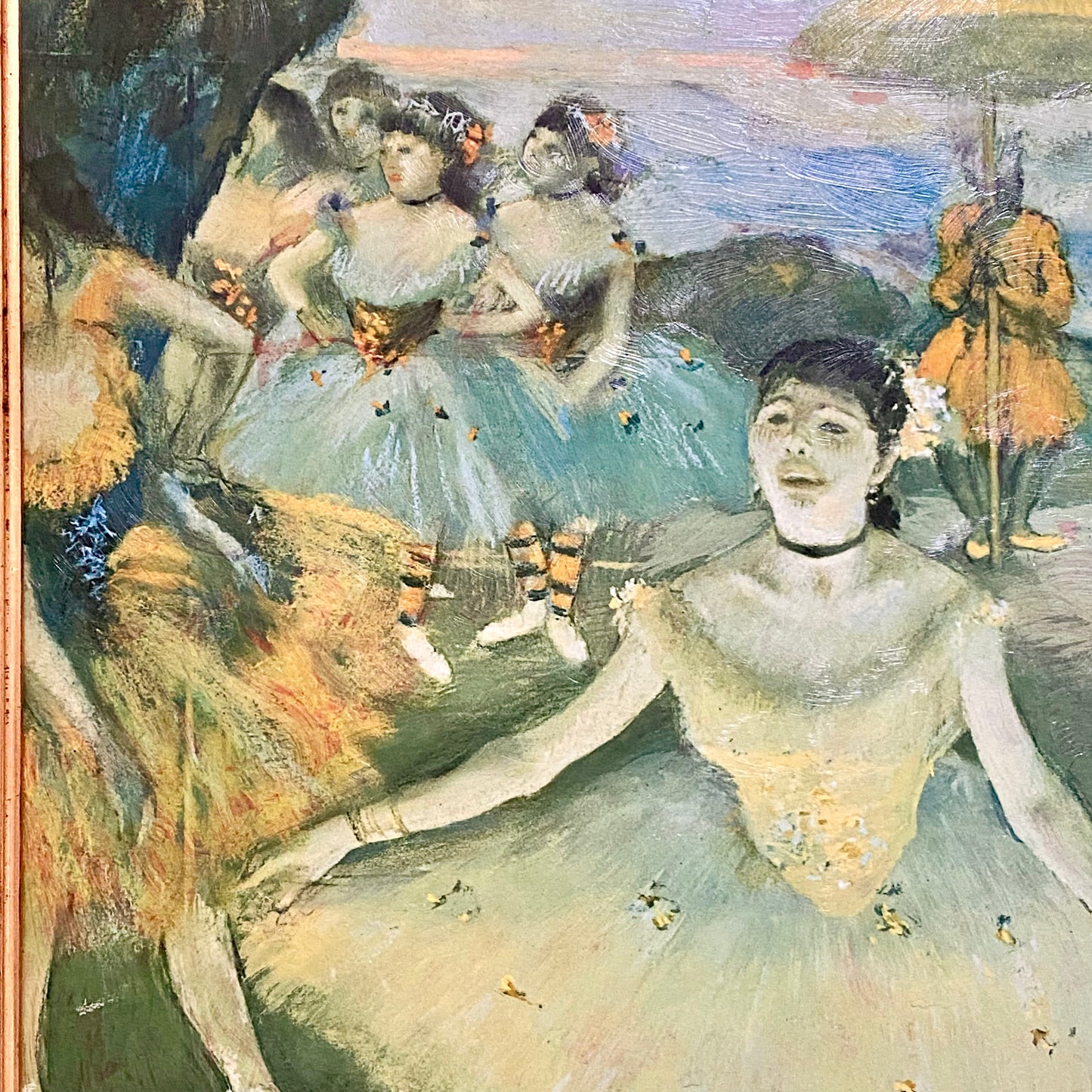 Antique Dancer With A Bouquet Curtseying Signed Edgar Degas Painting Framed Rare