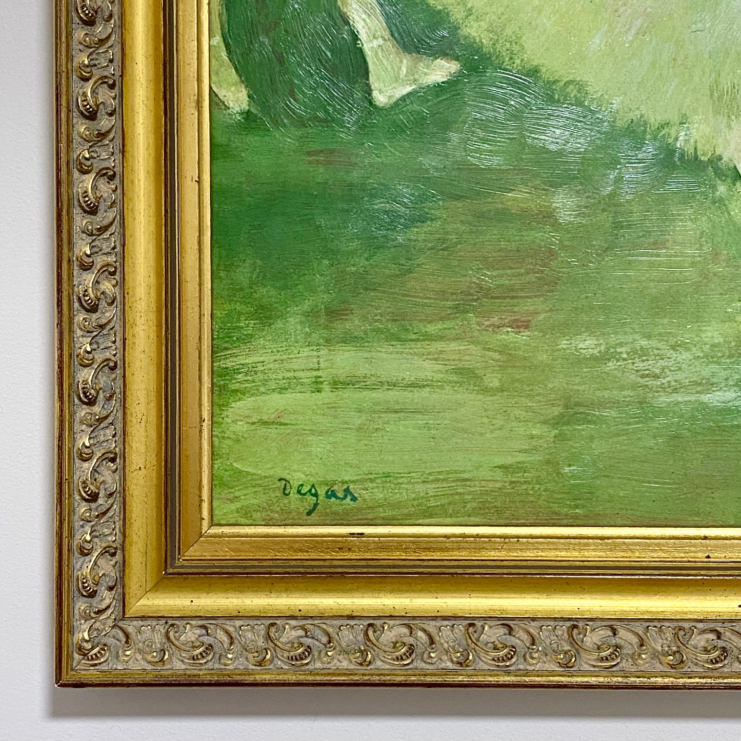 Antique Dancer With A Bouquet Curtseying Signed Edgar Degas Painting Framed Rare