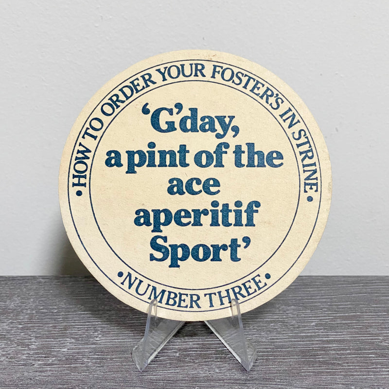 Vintage Foster’s Draught G’day A Pint Of The Ace Aperitif Sport Beer Coaster Mat