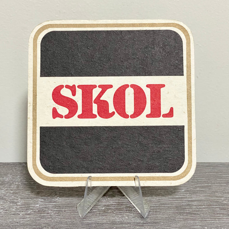 Vintage SKOL Lager Square Retro Collectible Beer Coaster Home Bar Pub Mat Rare