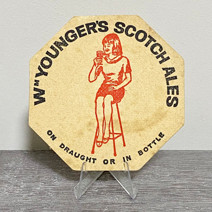 Vintage Younger’s Scotch Ales Lady Advertising Beer Mat Collectible Coaster Rare