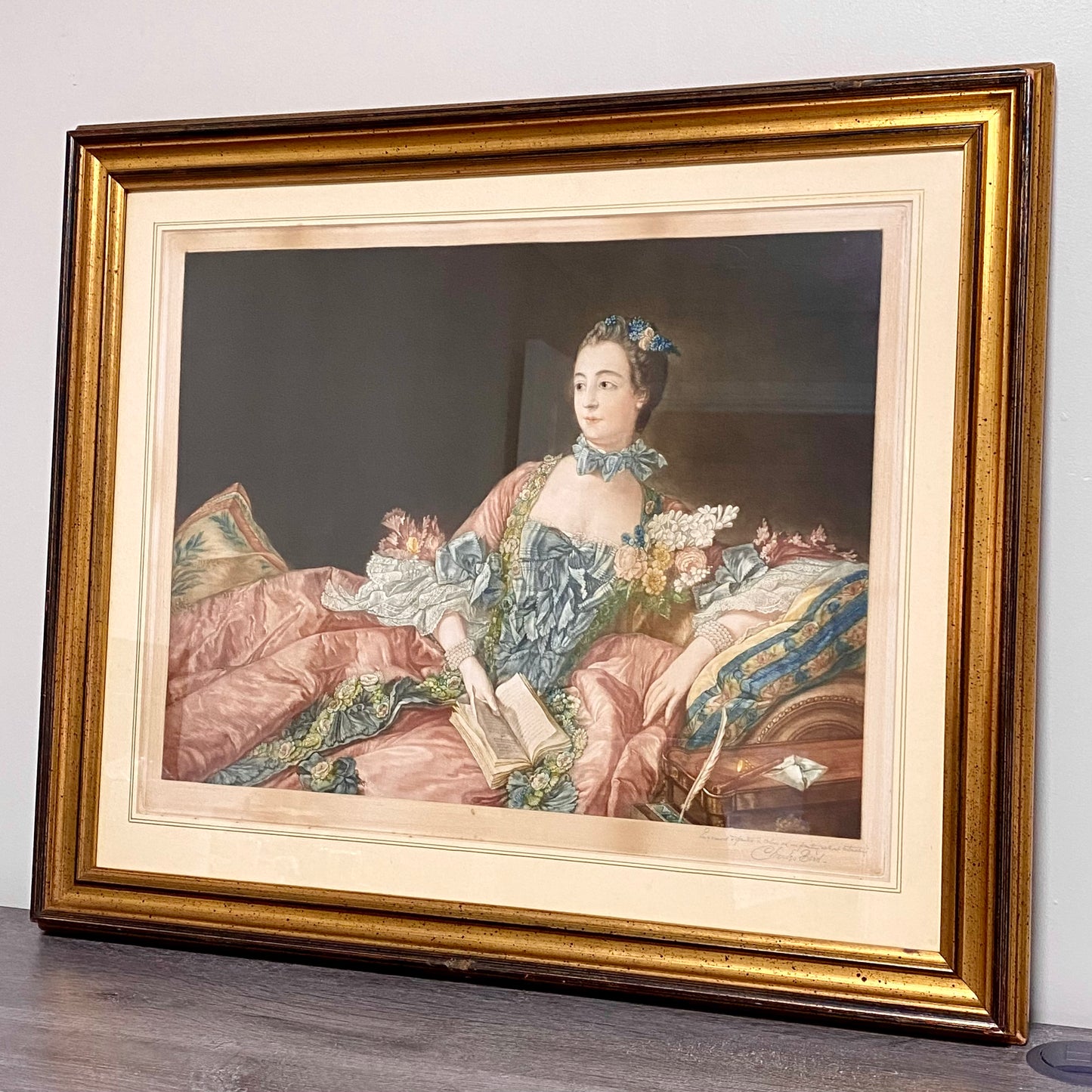 Antique 19th Century Madame De Pompadour Engraving By Charles Bird Framed Rare