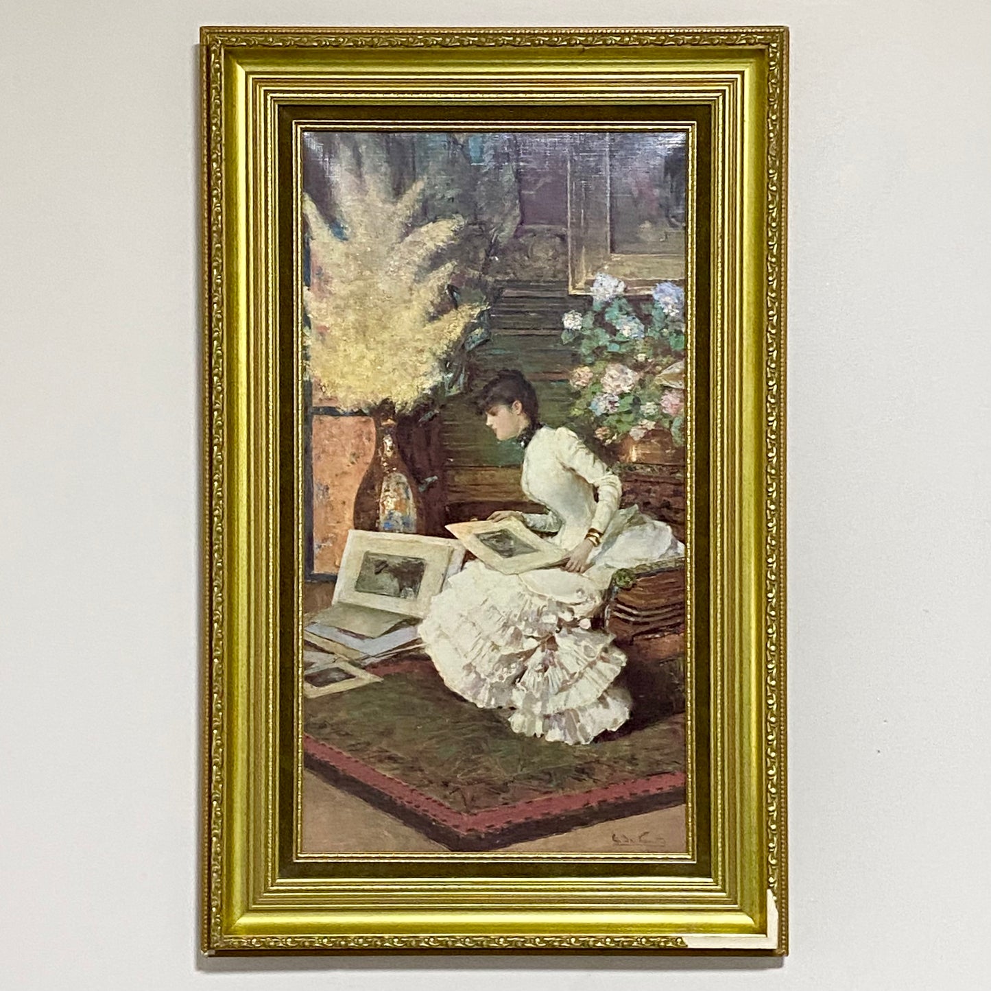 Antique Viewing The Portfolio Oil Painting After Giuseppe De Sanctis 1884 Signed