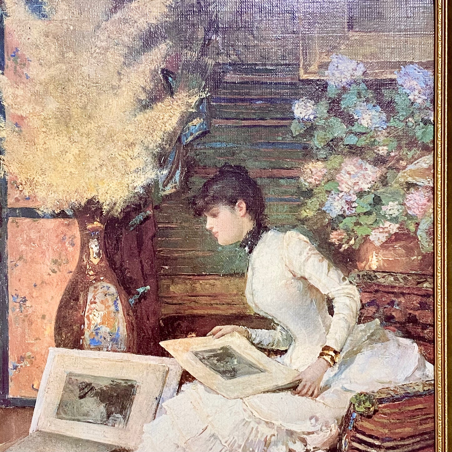 Antique Viewing The Portfolio Oil Painting After Giuseppe De Sanctis 1884 Signed