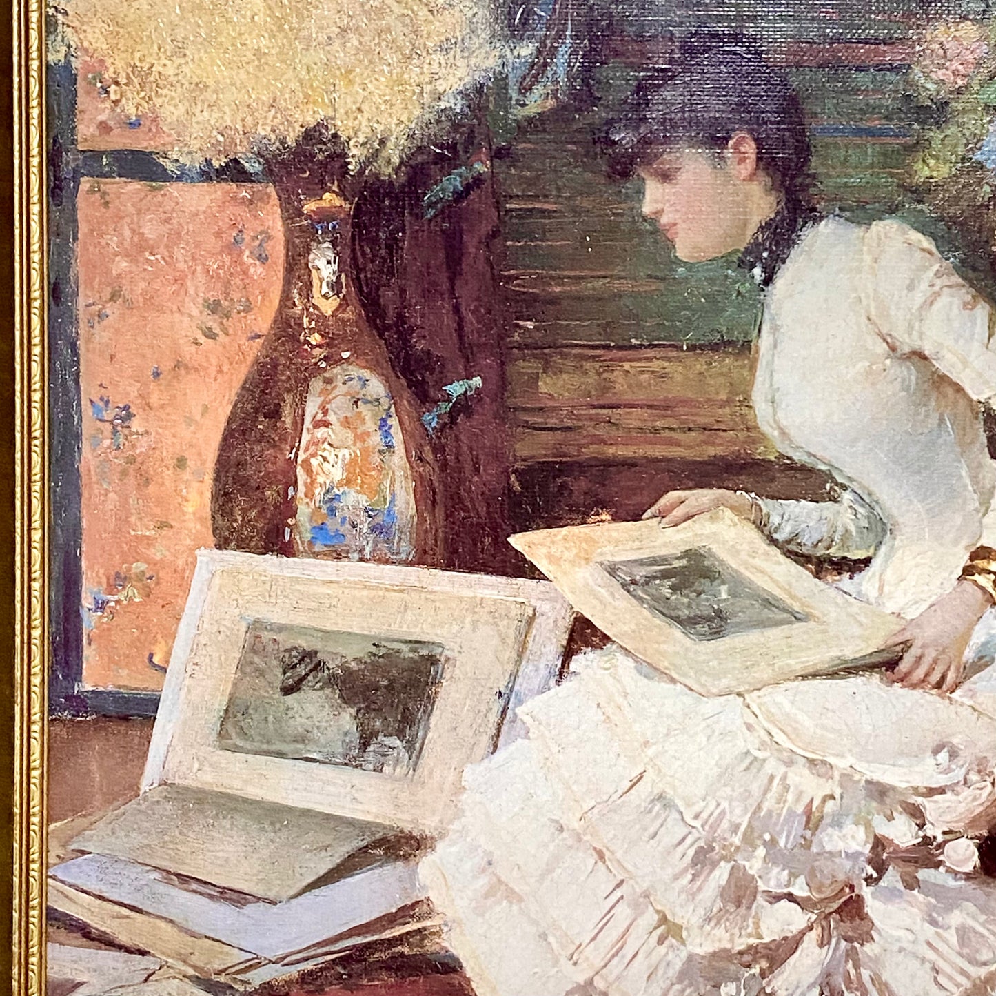 Antique Viewing The Portfolio Oil Painting After Giuseppe De Sanctis 1884 Signed