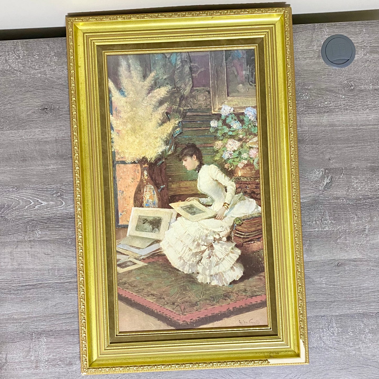 Antique Viewing The Portfolio Oil Painting After Giuseppe De Sanctis 1884 Signed