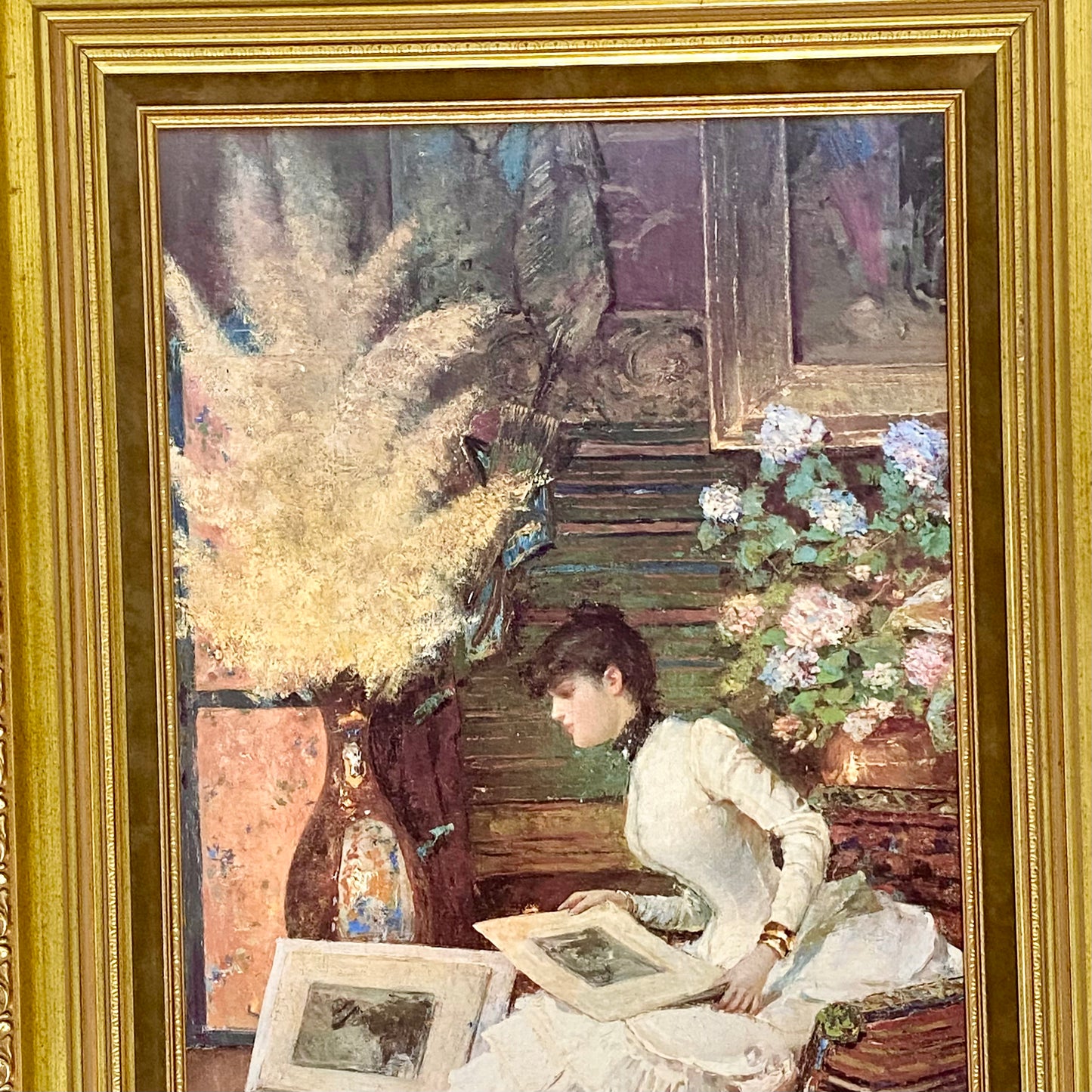 Antique Viewing The Portfolio Oil Painting After Giuseppe De Sanctis 1884 Signed